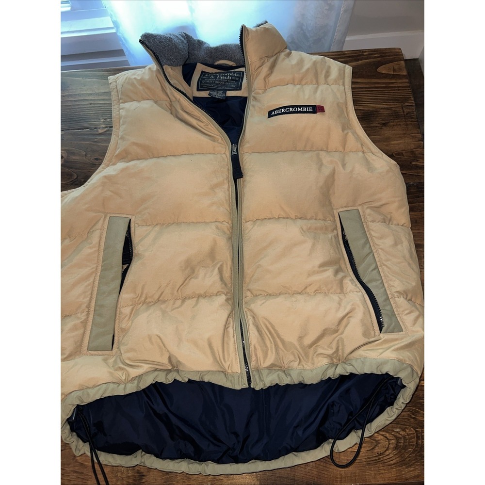 Vintage Abercrombie & Fitch Mens Tan Goose Down Fill Puffer Vest Jacket sz S